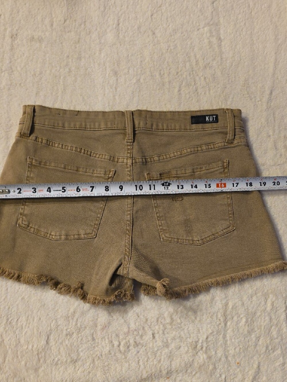 Kut from the Kloth Olive-Tan Frayed Hem Denim Shorts - Picture 13 of 14